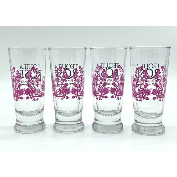 Tequila Rose Strawberry Cream Tall 4.25" Shot Glasses Set Of 4 Black & Rose - Picture 2 of 5
